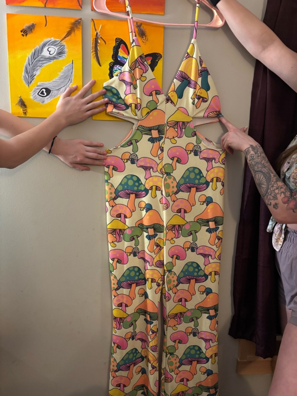 Mushroom Print Cutout Jumpsuit